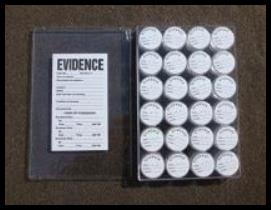 25 piece kit- 24 screw-top plastic jars and 1 plastic storage container usable for evidence collection, all with pre-printed evidence labels -  Deaton Investigations, LLC (c) 2014